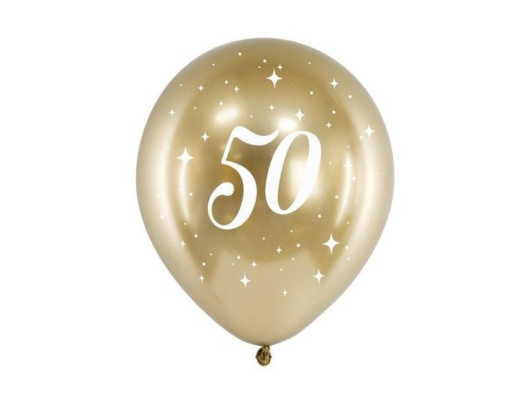 PartyDeco, balony Glossy, 30 cm, 50, złoty, 6 szt.