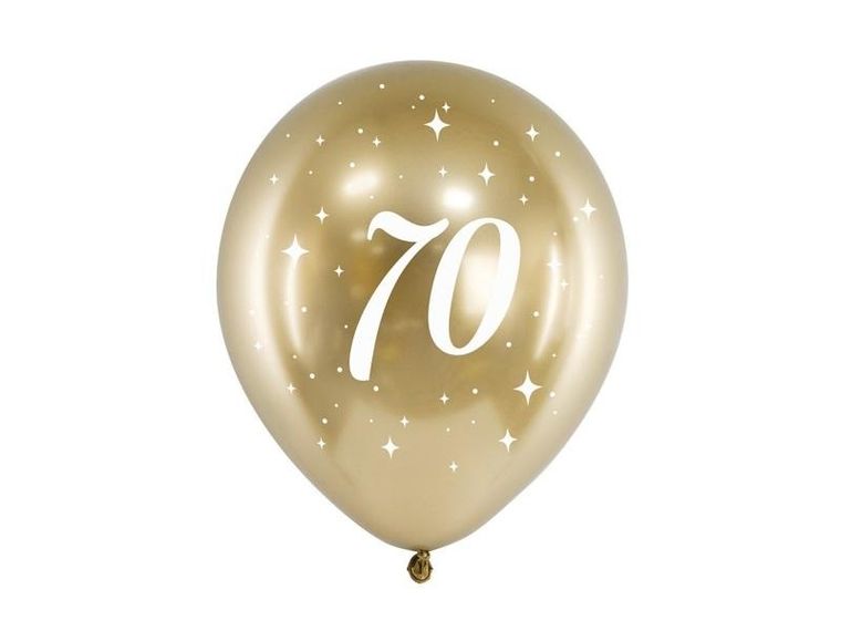 PartyDeco, balony Glossy, 30 cm, 70, złoty, 6 szt.