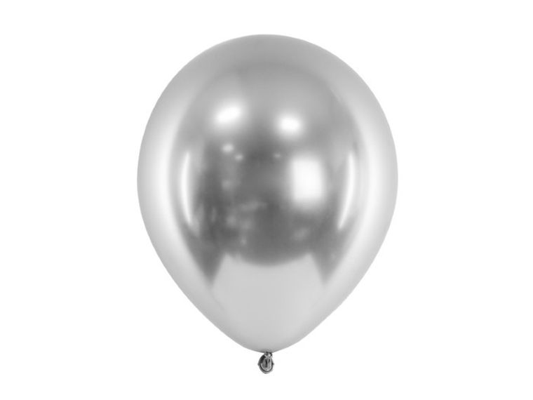 PartyDeco, balony glossy 30 cm, efekt chromu, srebrny, 50 szt.