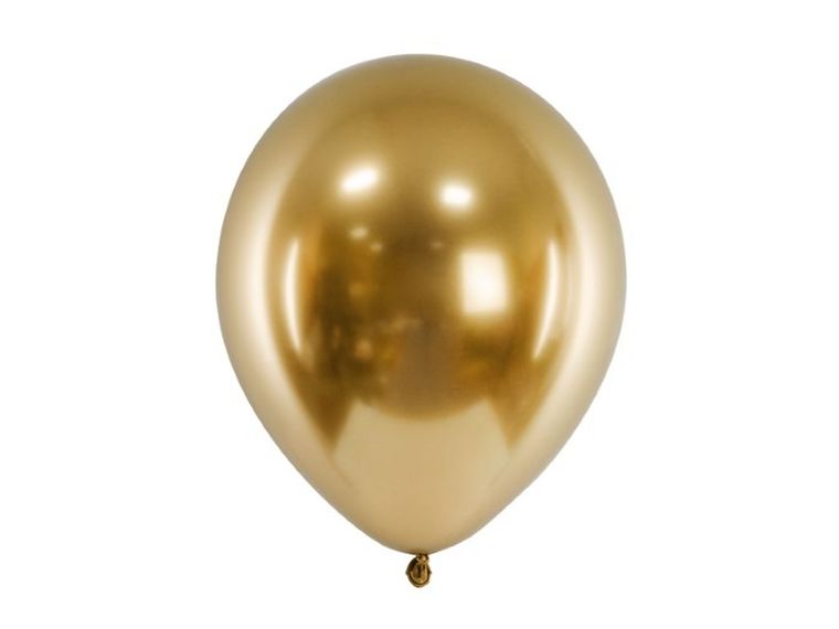 PartyDeco, balony glossy 30 cm, efekt chromu, złoty, 50 szt.