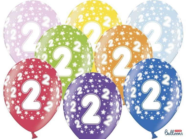PartyDeco, balony lateksowe, 2nd Birthday, metaliczne mix, 30 cm, 6 szt.