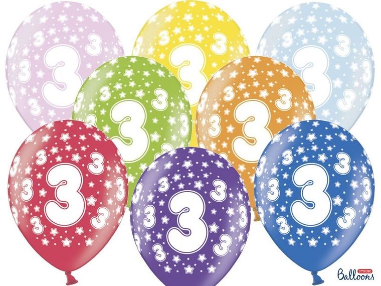 PartyDeco, balony lateksowe, 3rd Birthday, metaliczne mix, 30 cm, 50 szt.