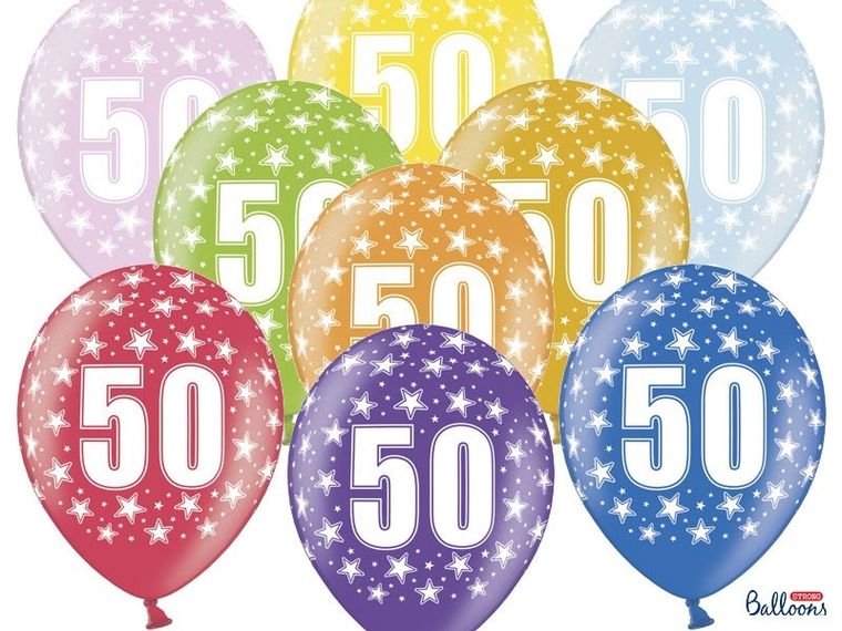 PartyDeco, balony lateksowe, 50th Birthday, metaliczne mix, 30 cm, 50 szt.