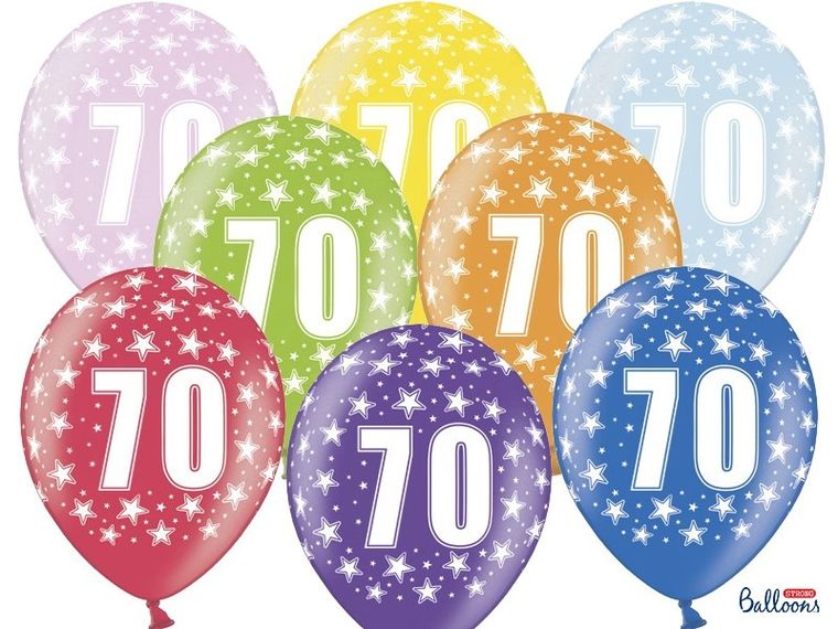 PartyDeco, balony lateksowe, 70th Birthday, metaliczne mix, 30 cm, 6 szt.