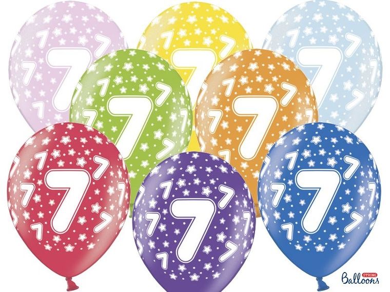 PartyDeco, balony lateksowe, 7th Birthday, metaliczne mix, 30 cm, 50 szt.