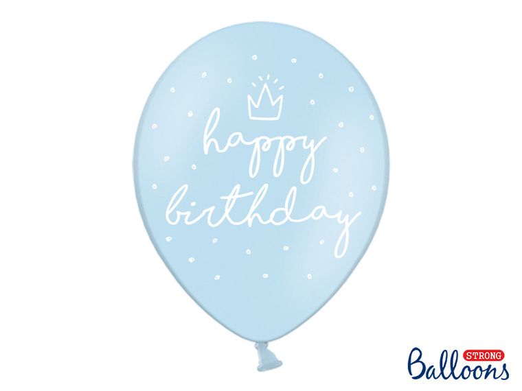 PartyDeco, balony lateksowe, Happy Birthday, jasny niebieski, 30 cm, 50 szt.