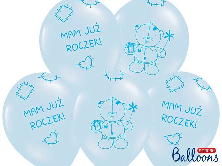PartyDeco, balony lateksowe, mam już roczek, jasny niebieski, 30 cm, 6 szt.