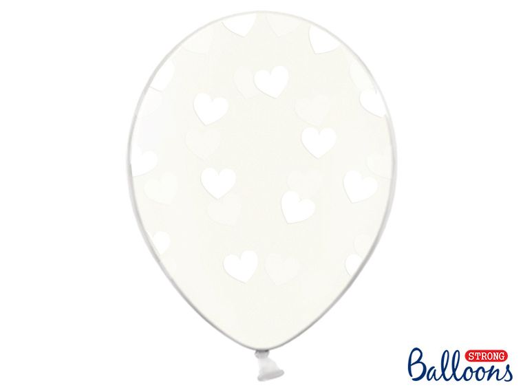 PartyDeco, balony lateksowe, serduszka, białe, krystaliczne, 30 cm, 50 szt.