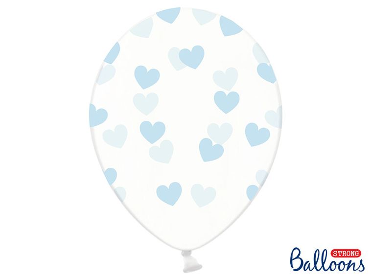 PartyDeco, balony lateksowe, serduszka, błękitne, krystaliczne, 30 cm, 6 szt.