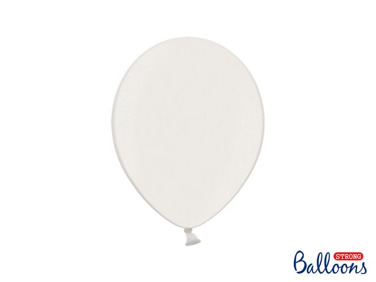 PartyDeco, balony lateksowe strong, metaliczne, białe, 23 cm, 10 szt.