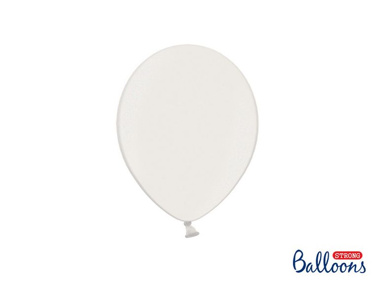 PartyDeco, balony lateksowe strong, metaliczne, białe, 23 cm, 100 szt.