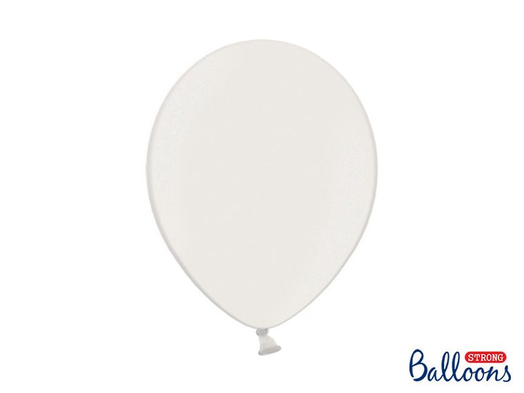 PartyDeco, balony lateksowe strong, metaliczne, białe, 27 cm, 100 szt.