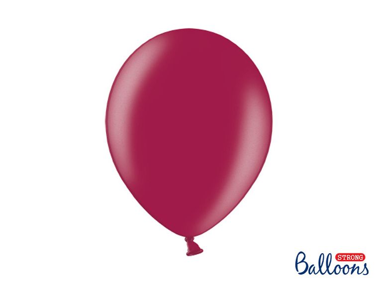 PartyDeco, balony lateksowe strong, metaliczne, bordo, 27 cm, 10 szt.