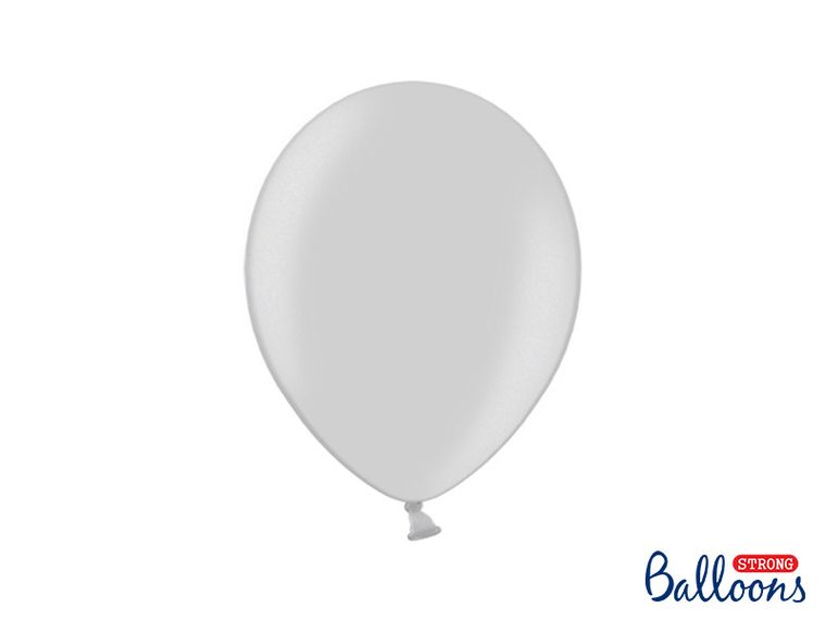 PartyDeco, balony lateksowe strong, metaliczne, srebrne, 23 cm, 100 szt.