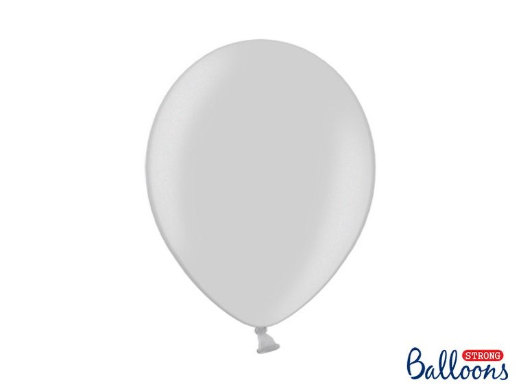 PartyDeco, balony lateksowe strong, metaliczne, srebrne, 27 cm, 50 szt.
