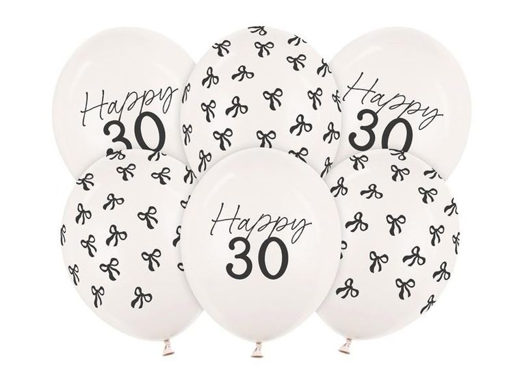 PartyDeco, balony, wzór 30, pastel off-white, 30 cm, 6 szt.