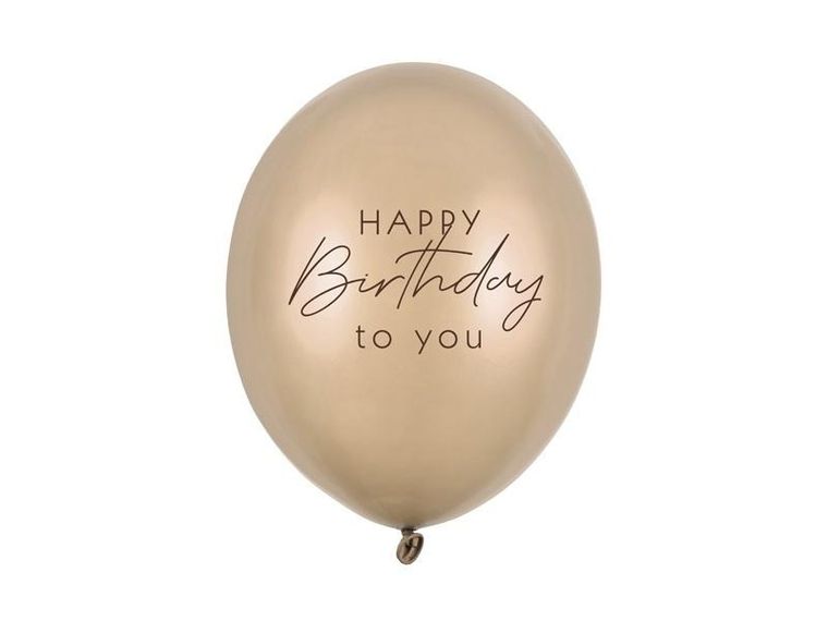 PartyDeco, balony, wzór happy birthday, metallic cold gold, 30 cm, 50 szt.