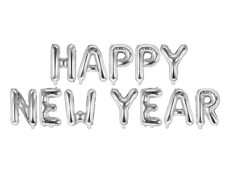 PartyDeco, baner balonowy, Happy New Year, srebrny, 422-46 cm
