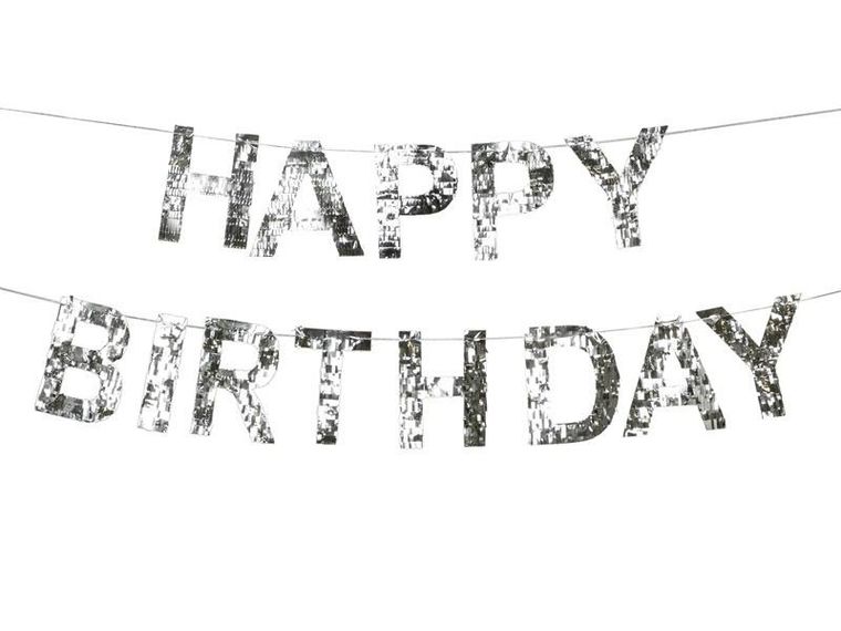 PartyDeco, baner happy birthday, srebrny, 2,2m