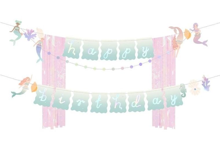 PartyDeco, baner, Happy Birthday, Syrenka, 130-100 cm