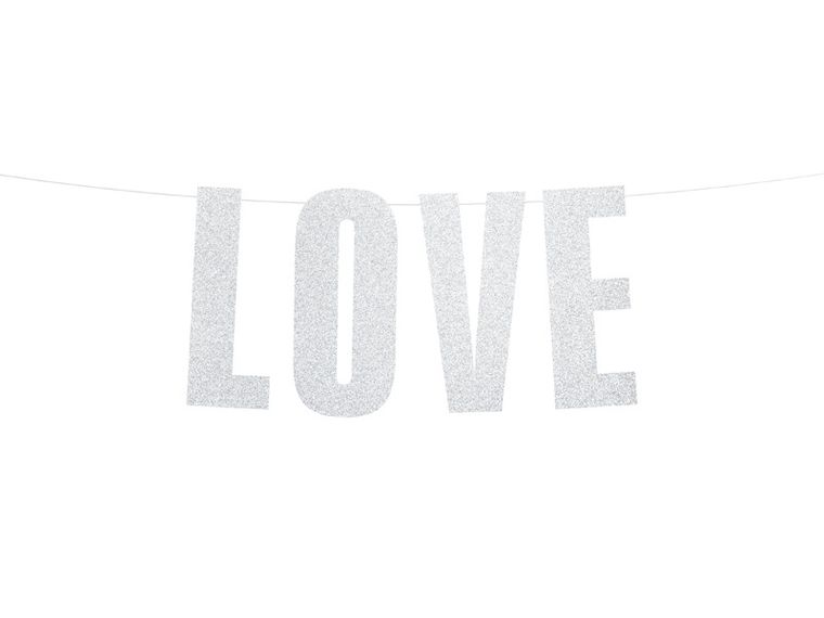 PartyDeco, baner Love, srebrny, 21-55 cm