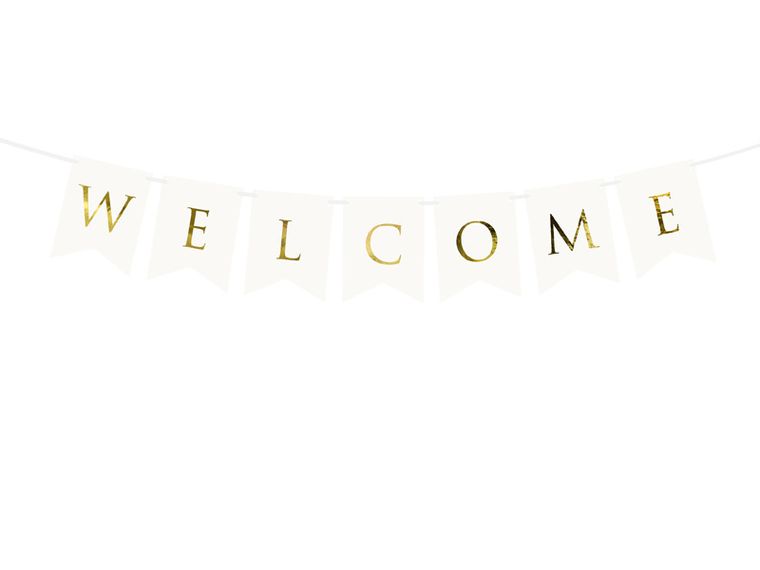 PartyDeco, baner, Welcome, biały, 15-95 cm