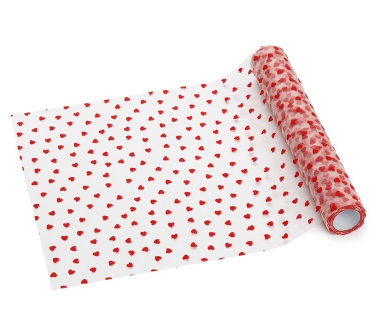 PartyDeco, bieżnik tiulowy, serca, czerwony, 0,36-9 m