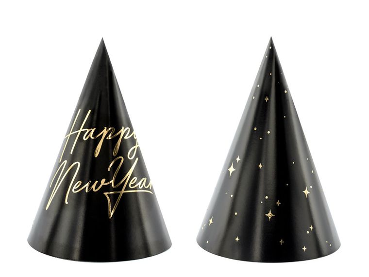 PartyDeco, czapeczki Happy New Year, 16 cm, 6 szt.