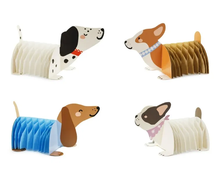 PartyDeco, dekoracje papierowe, honeycomb pieski, 4 szt.