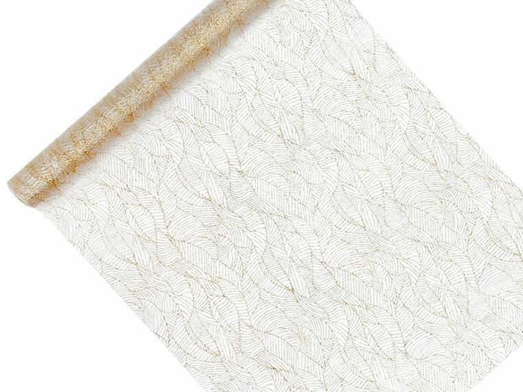 PartyDeco, dekoracyjna organza z nadrukiem, biała, 0,48-9 m