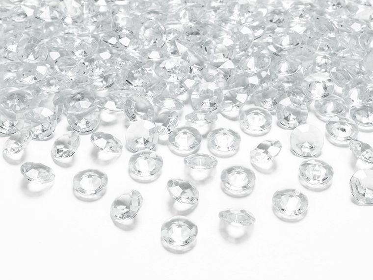 PartyDeco, diamentowe konfetti, bezbarwny, 12 mm, 100 szt.