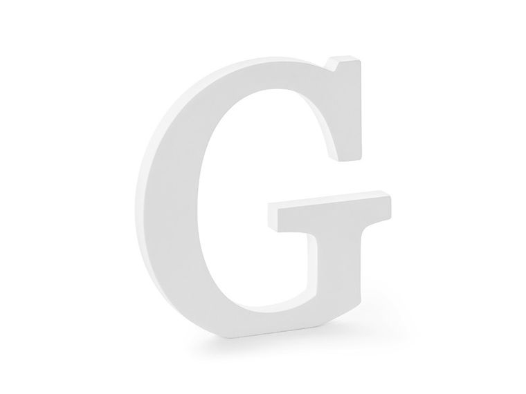 PartyDeco, drewniana litera G, biały, 19,5-20 cm