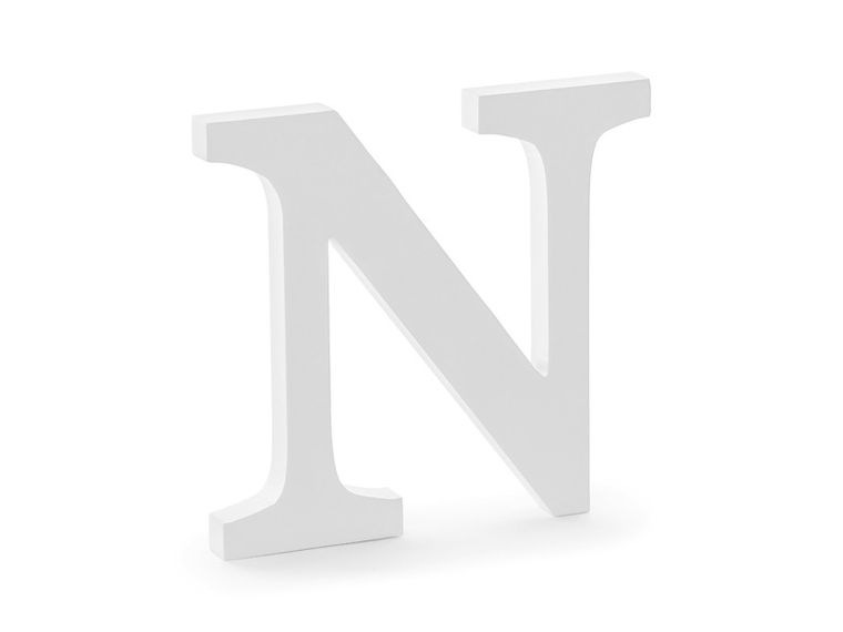 PartyDeco, drewniana litera N, biały, 21,5-20 cm