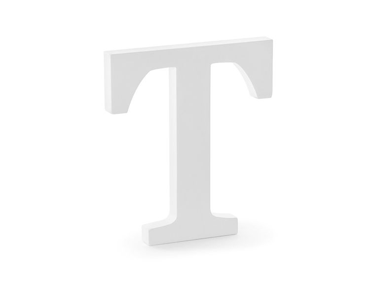 PartyDeco, drewniana litera T, biały, 17,5-20 cm