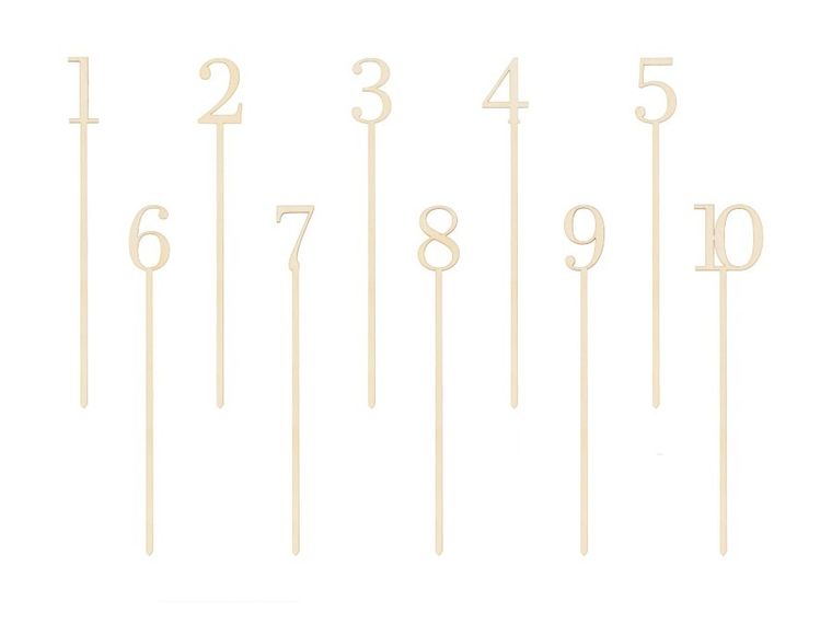 PartyDeco, drewniane numery na stół, 25 cm, 10 szt.