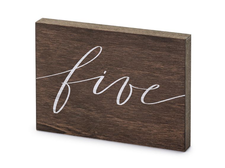 PartyDeco, drewniany numer na stół "Five", 2-18-12.5 cm, 1 szt.