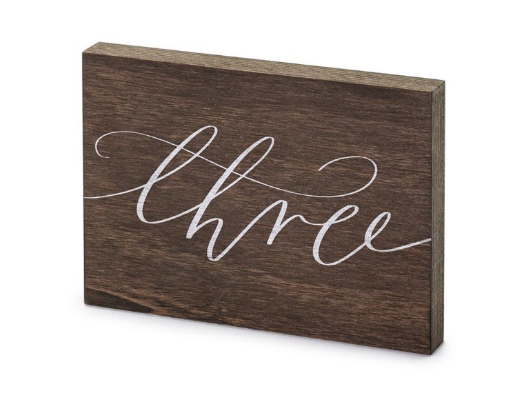 PartyDeco, drewniany numer na stół "Three", 2-18-12.5 cm, 1 szt.