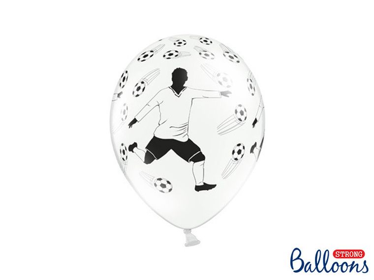 PartyDeco, Football Party, balony lateksowe, piłkarz, białe, 30 cm, 6 szt.