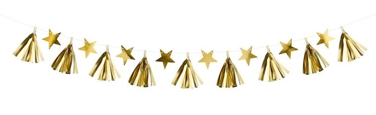 PartyDeco, girlanda papierowa, gwiazdy, złoty, 1, 3 m