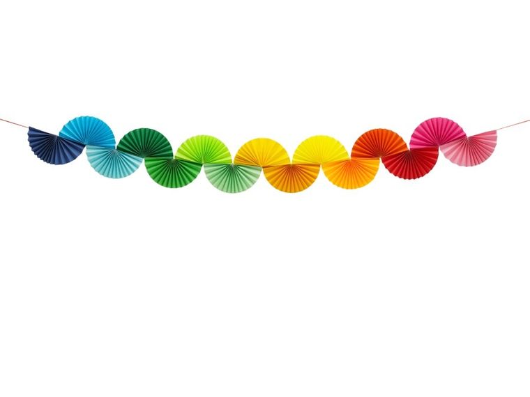 PartyDeco, girlanda papierowa, tęczowe wachlarze, 2,5m