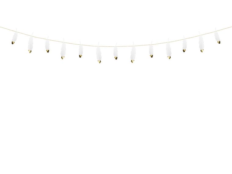 PartyDeco, girlanda Piórka, biały, 1,6m