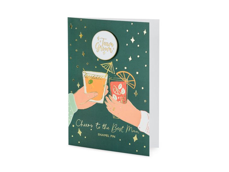 PartyDeco, kartka z pinem Groom Team, 10.5-15 cm, 1 szt.