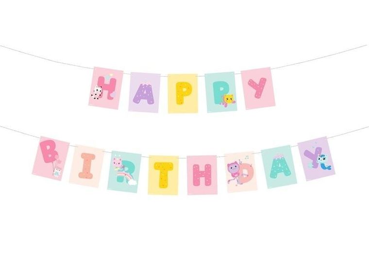 PartyDeco, Koci Domek Gabi, baner happy birthday, 180-15 cm