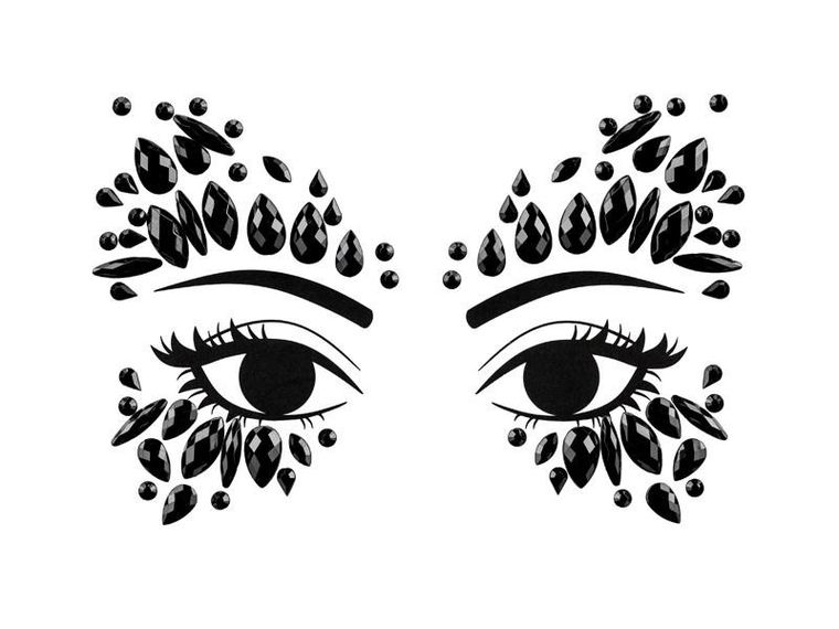 PartyDeco, Kryształki do twarzy, czarne, 15-9 cm