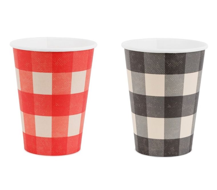 PartyDeco, kubeczki papierowe, w kratę, 400 ml, 6 szt.