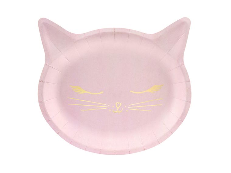 PartyDeco, Meow Party, talerzyki papierowe, kotek, różowe, 22-20 cm, 6 szt.