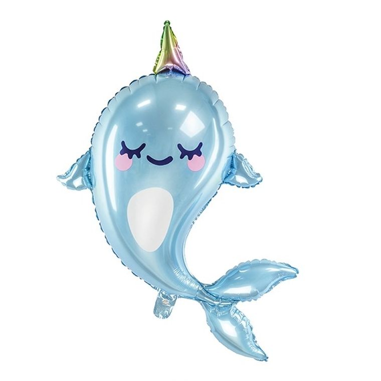 PartyDeco, Narwal Party, balon foliowy, błękitny, 53-87 cm