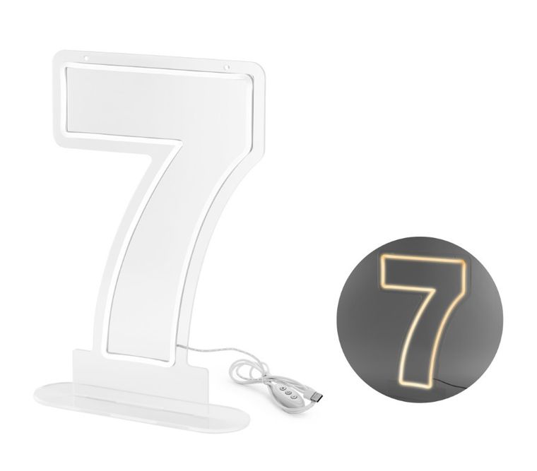 PartyDeco, neon LED, cyfra 7, biały, 50 cm