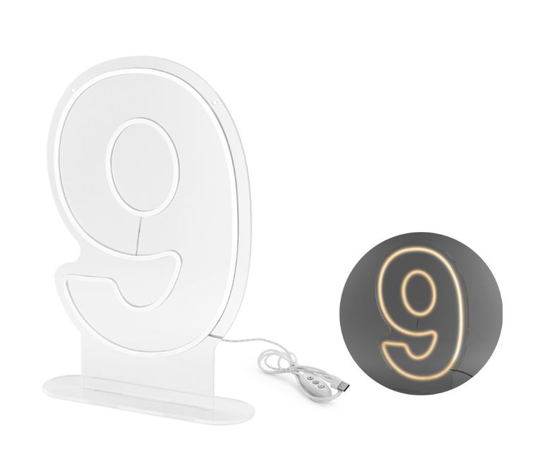 PartyDeco, neon LED, cyfra 9, biały, 50 cm