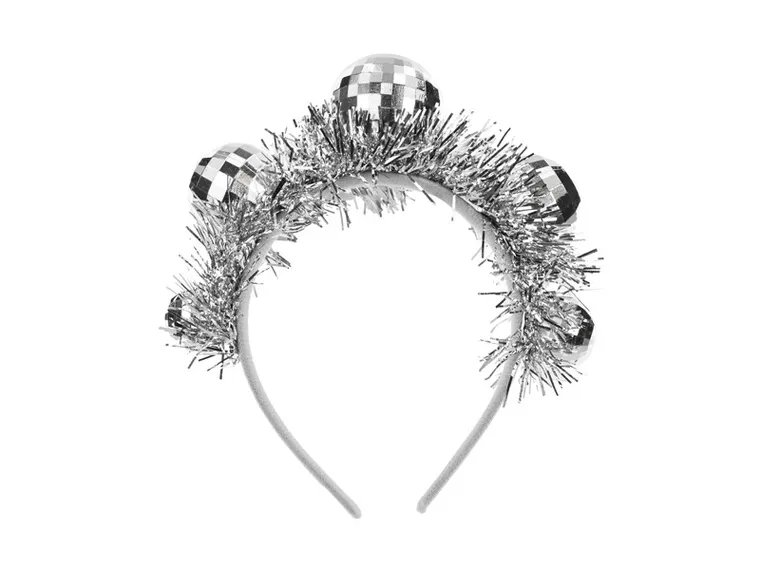 PartyDeco, opaska na głowę, kule disco, 17.5-17.5 cm, srebrny